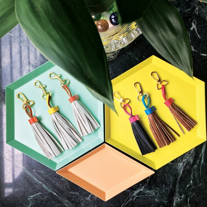 节日送礼 流苏配色皮革钥匙圈 - 钥匙链/钥匙包 - 真皮 多色