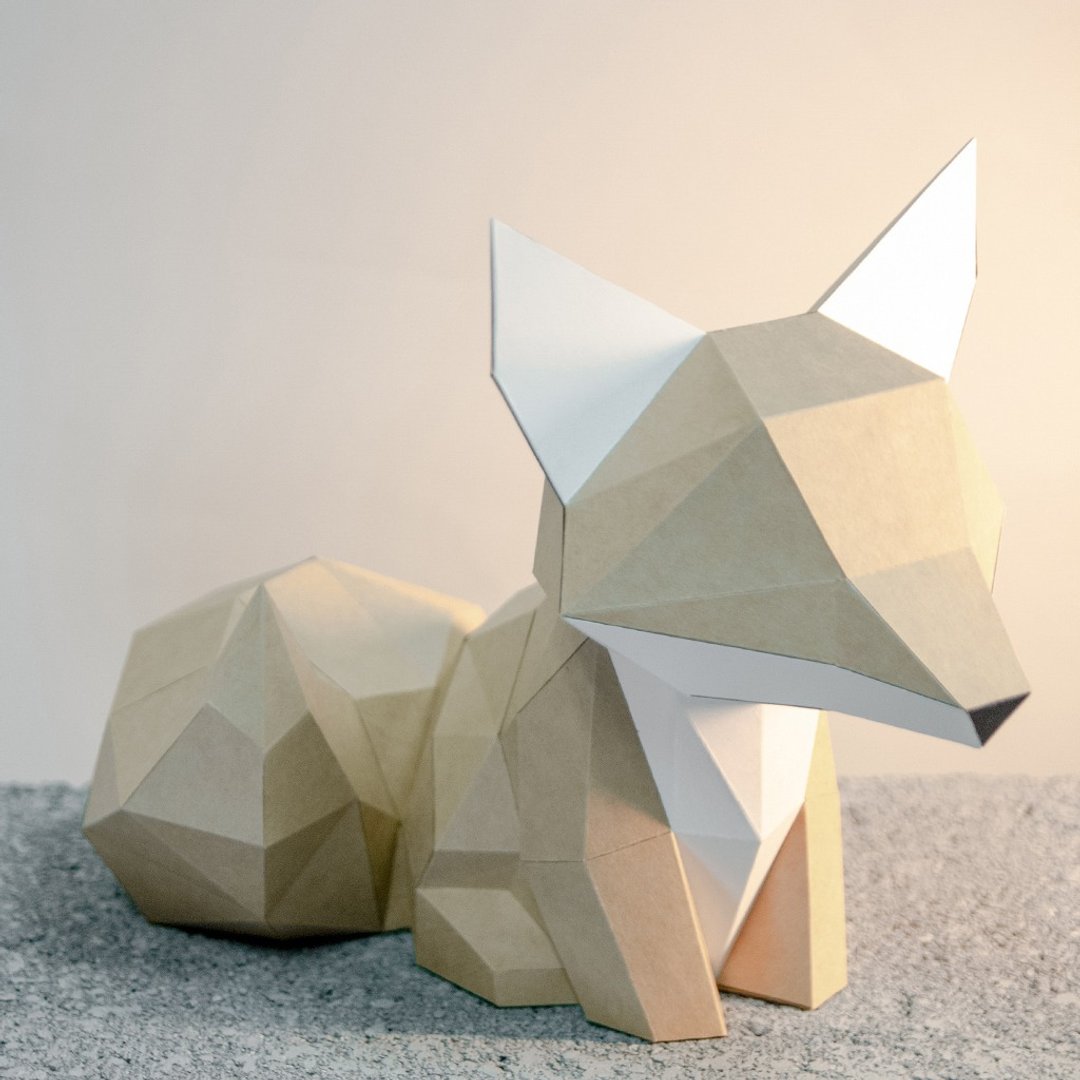 DIY手作3D纸模型摆饰 小动物系列 -萌尾巴小狐狸 - 玩偶/公仔 - 纸 卡其色