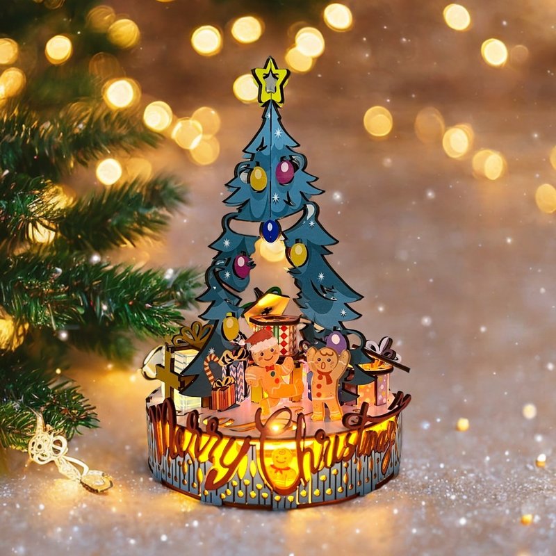 TeamGreen 3D木拼图 | 圣诞气氛灯(姜饼人的快乐圣诞) | 节日装饰 - 拼图 - 木头 