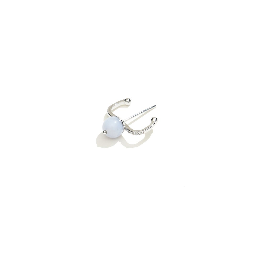 蓝纹玛瑙镶钻耳环 Azzerare Blue Lace Agate Earring - 耳环/耳夹 - 纯银 银色