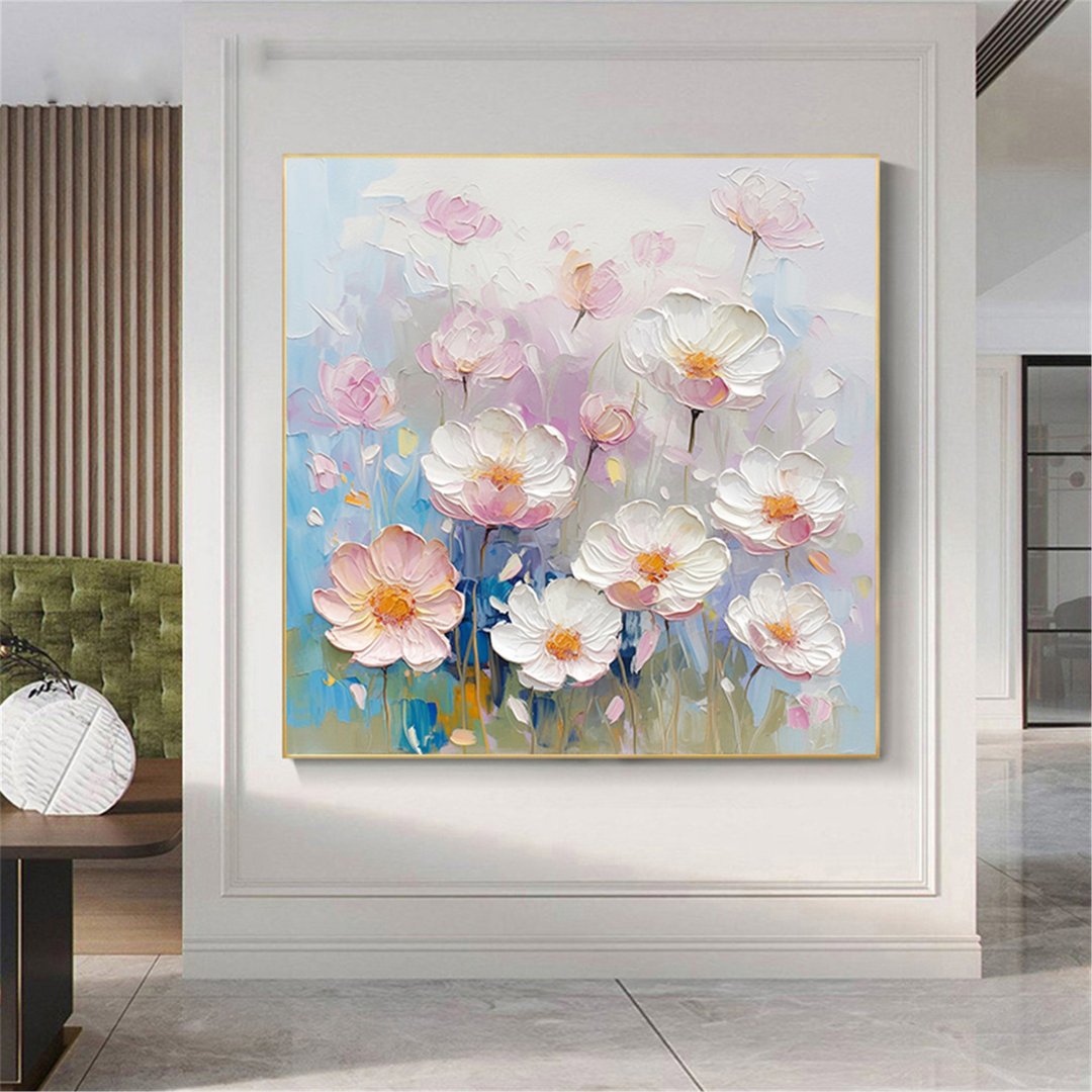花语 手绘花卉装饰画肌理抽象画餐厅客厅挂画现代田园风治愈风 - 海报/装饰画/版画 - 亚麻 粉红色
