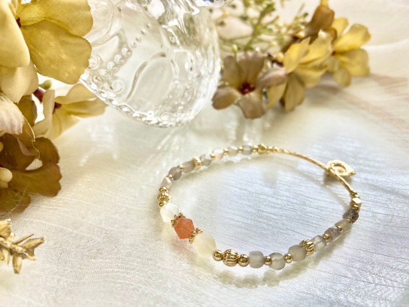 彩色月光石手链 水晶设计 手作饰品 手作手链 月光石 - 手链/手环 - 宝石 橘色