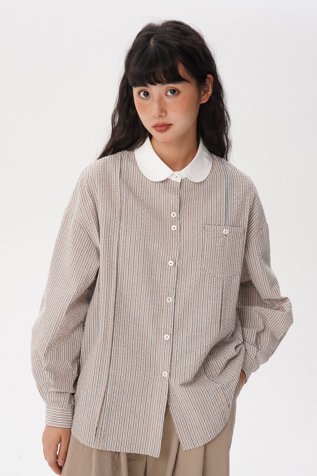 odd maker彼得潘领衬衫女学院风设计感短袖衬衣上衣 - 女装衬衫 - 棉 