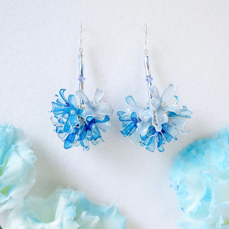 蓝色透明感树脂花球 - 耳环/耳夹 - 树脂 蓝色