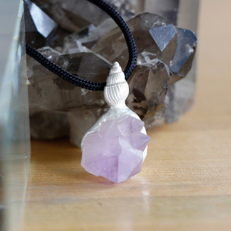 原创设计纯银镶嵌紫晶原石紫水晶矿石吊坠项链 - 项链 - 水晶 紫色