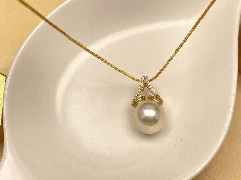 鱼尾 天然海水珍珠 澳白珍珠 吊坠  赠项链 - 项链 - 珍珠 白色