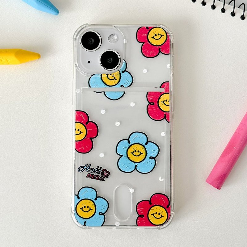 iPhone Galaxy 微笑花朵防刮透明卡片手机壳 - 手机壳/手机套 - 塑料 多色