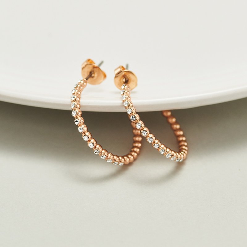 晶耀排钻圈型耳环(共两色) I 水晶 - 耳环/耳夹 - 水晶 金色