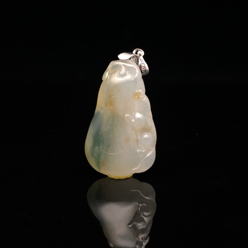 天然翡翠A货 / 三彩冰种吊坠 18k坠头 - 项链 - 玉石 多色