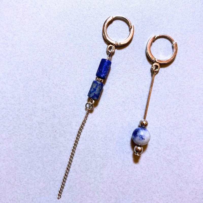 青金石耳环 - 耳环/耳夹 - 其他材质 蓝色