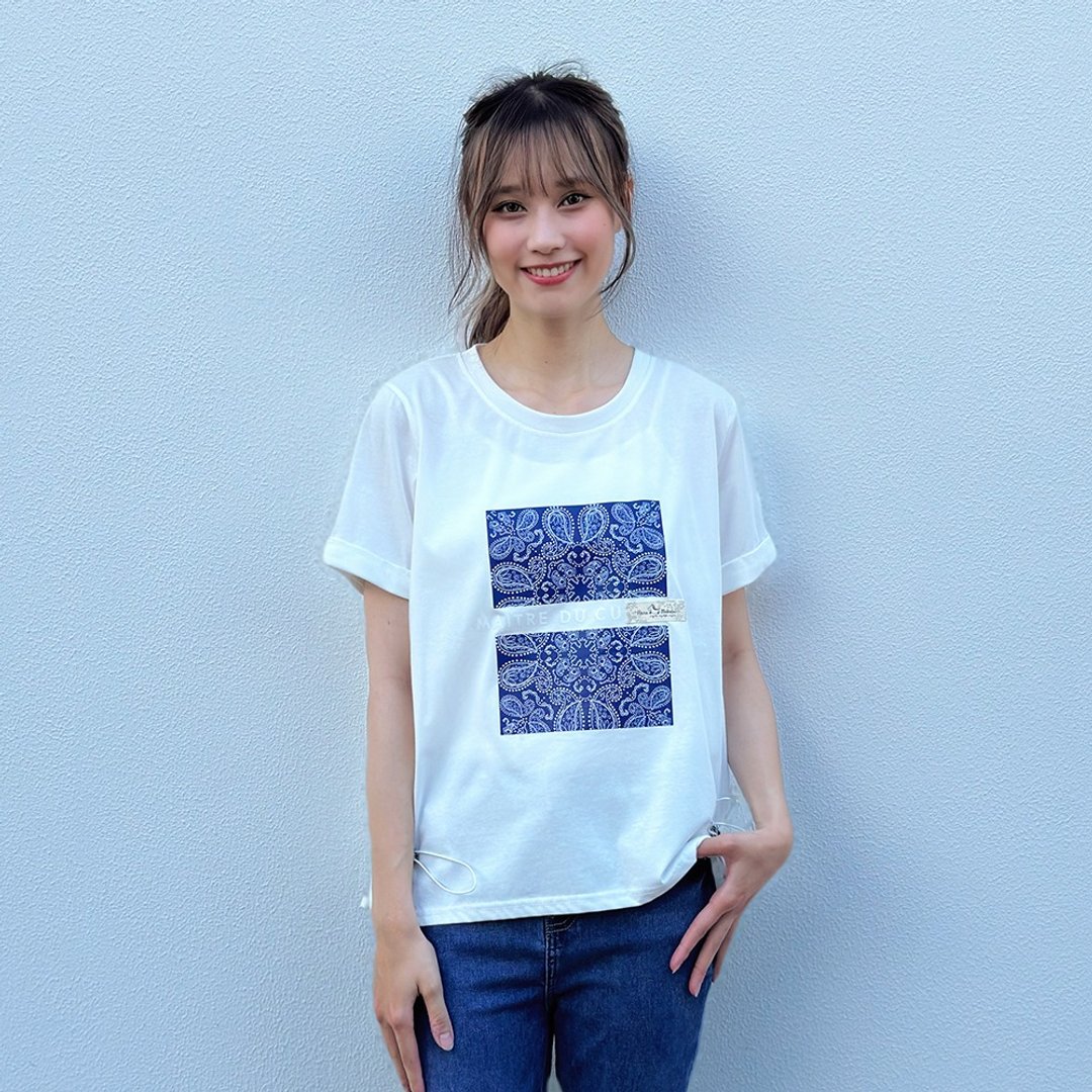 Hana Mokuba 圆领图腾印花两侧收口上衣 - 女装上衣 - 其他材质 