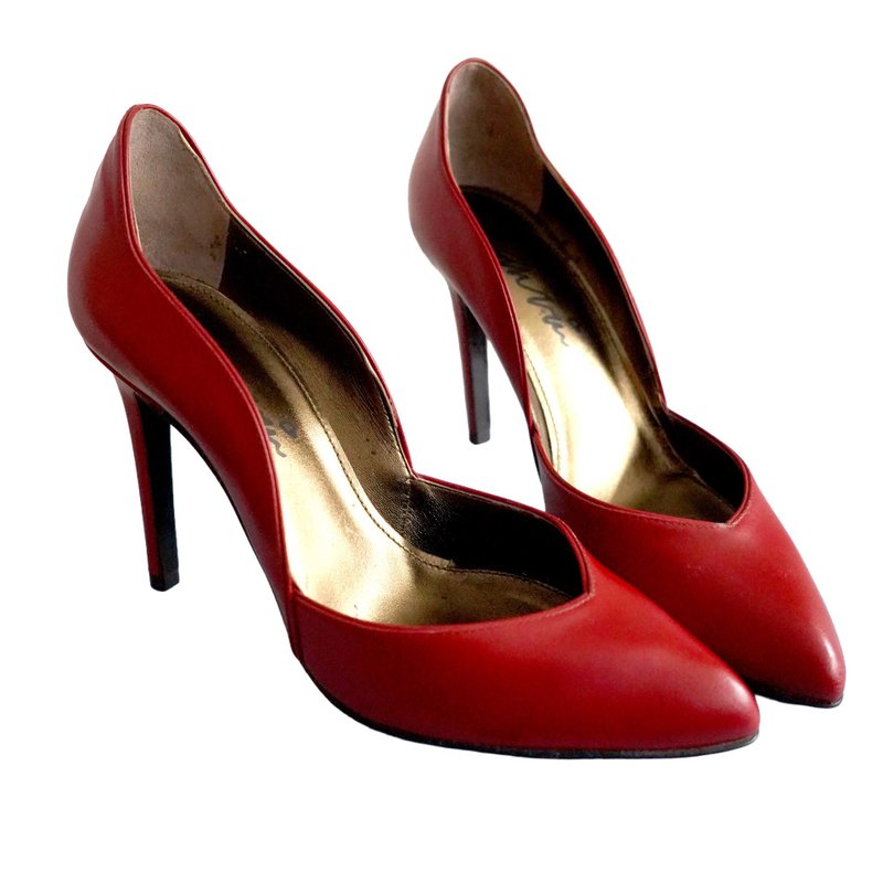 38码 全新LANVIN枣红色真皮心形波浪线条高跟鞋 法国顶级奢侈品牌 - 女款短靴 - 真皮 红色