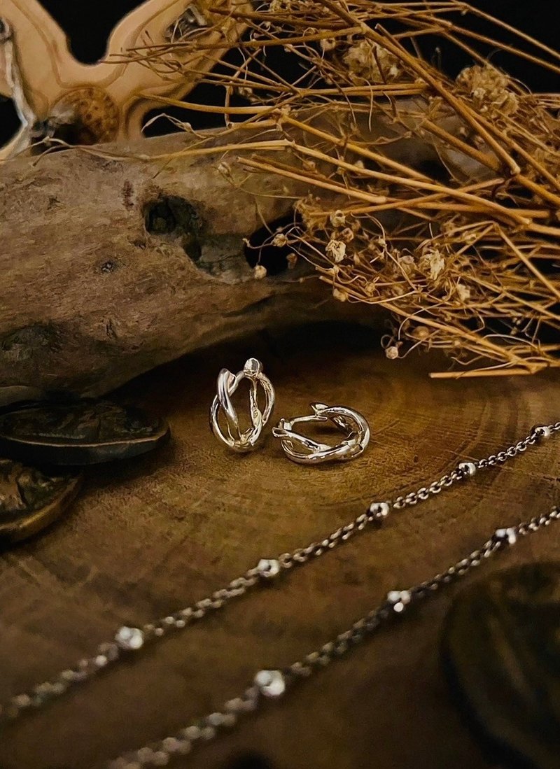 【新品】交织/易扣式/银/单只 - 耳环/耳夹 - 纯银 银色