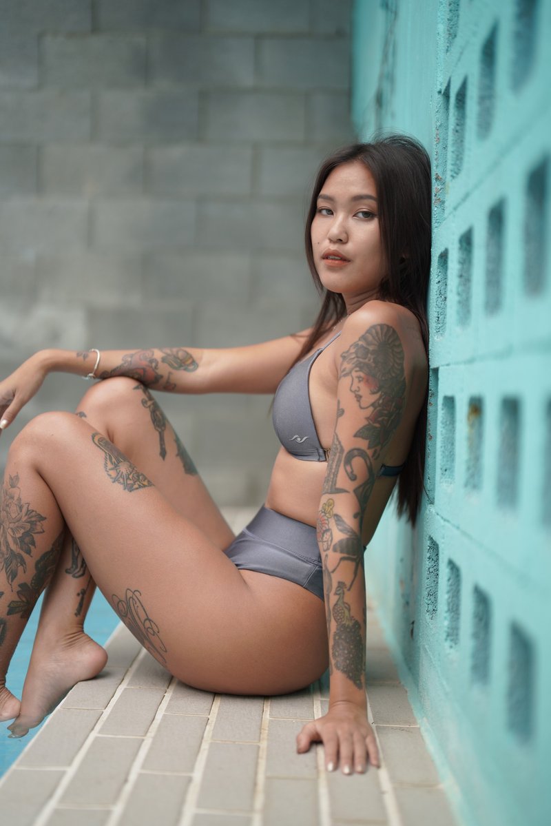 青石蓝系列 前扣上衣 - 女装泳衣/比基尼 - 聚酯纤维 