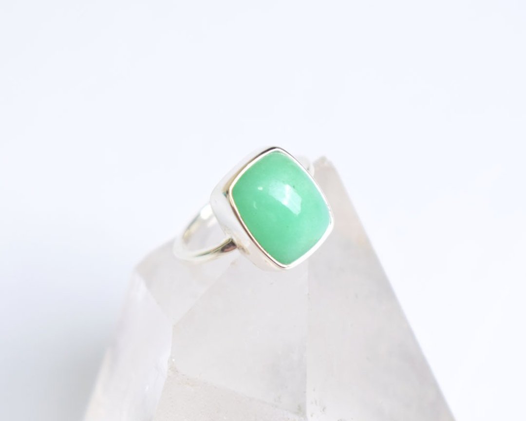 Muscat Green Chrysoprase Silver Ring - 戒指 - 宝石 绿色