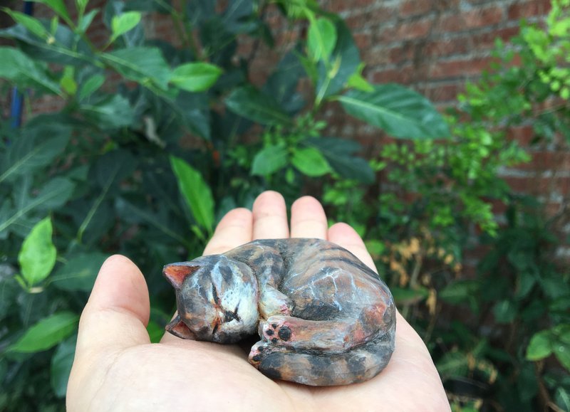 | 木雕小品 | 贪睡喵喵 (附收藏盒-盒盖可免费刻字) - 摆饰 - 木头 咖啡色