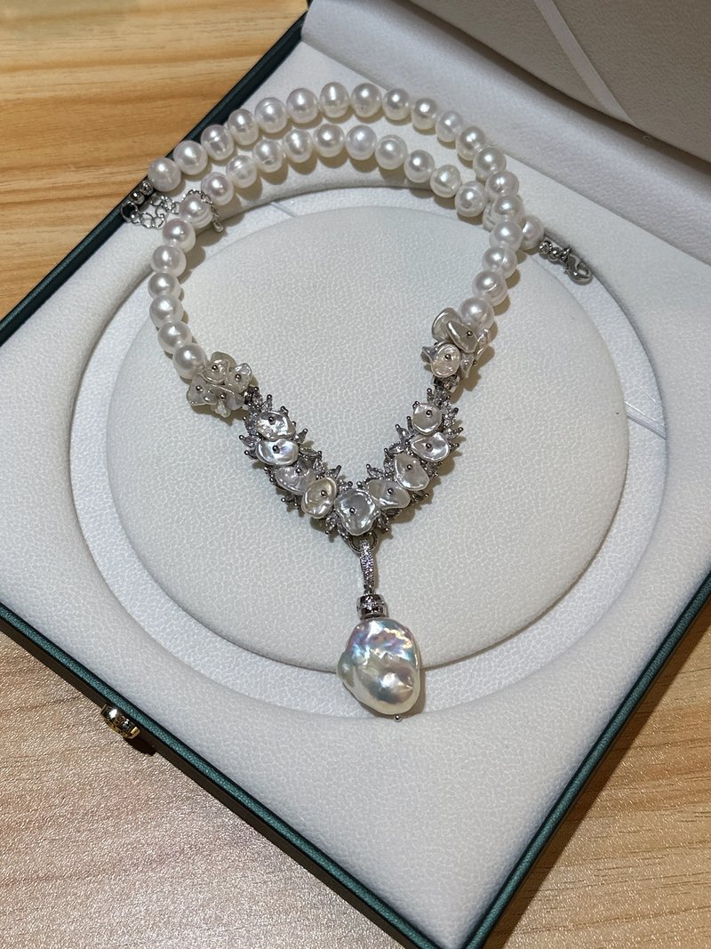 alpha纯天然巴洛克珍珠繁花项链 - 项链 - 珍珠 白色