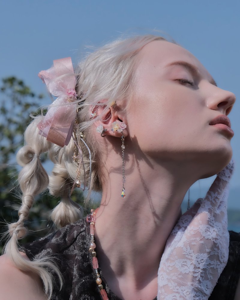 躲猫猫可爱兔耳蝴蝶结发夹 - 发饰 - 粘土 粉红色