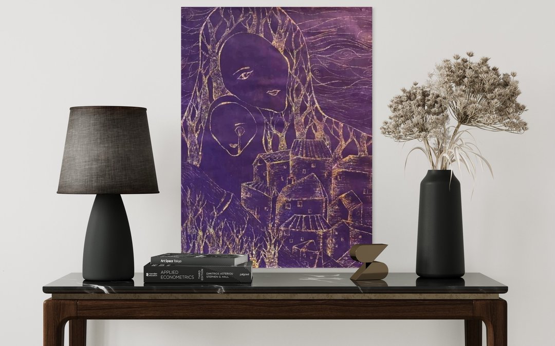 自画像系列-姐妹 原画作品 - 海报/装饰画/版画 - 颜料 紫色