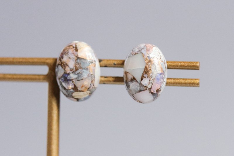 铜欧泊 马赛克刻面耳环 14KGF - 耳环/耳夹 - 半宝石 白色