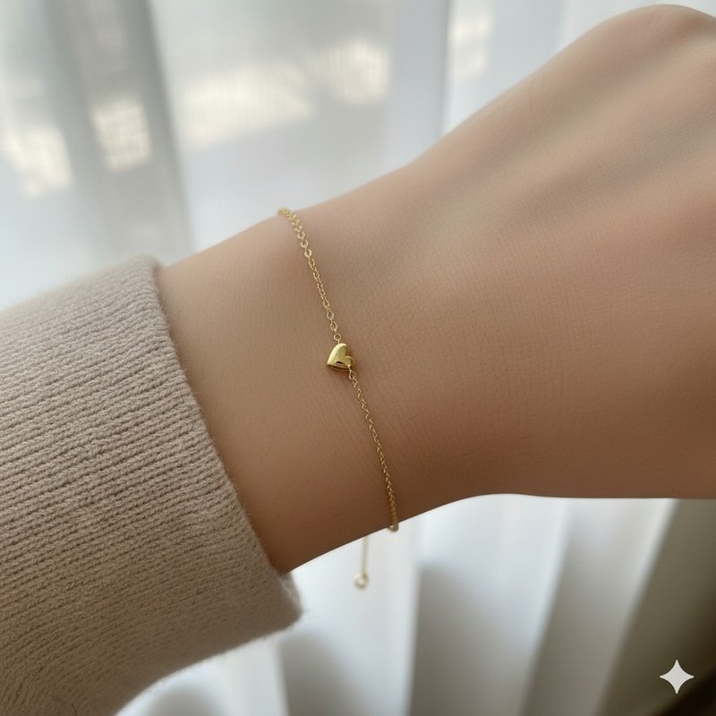 预购 可定制英文字母【现货1条】胖胖爱心 18K金 刻字手链 - 手链/手环 - 贵金属 黄色