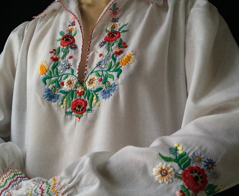 匈牙利古董手工刺绣长袖上衣/衬衫 - 女装上衣 - 其他材质 