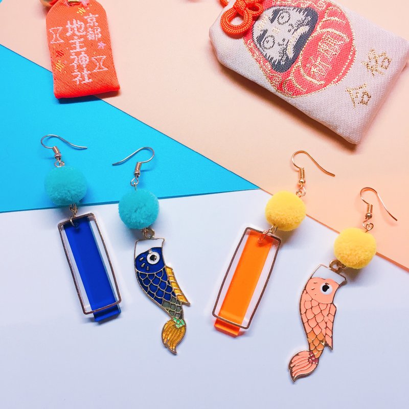 鲤鱼旗耳环 - 耳环/耳夹 - 压克力 黄色