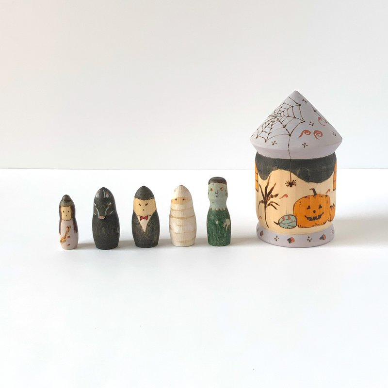 万圣节鬼屋 A【女巫、狼人、吸血鬼、木乃伊、僵尸】 - 玩偶/公仔 - 木头 橘色
