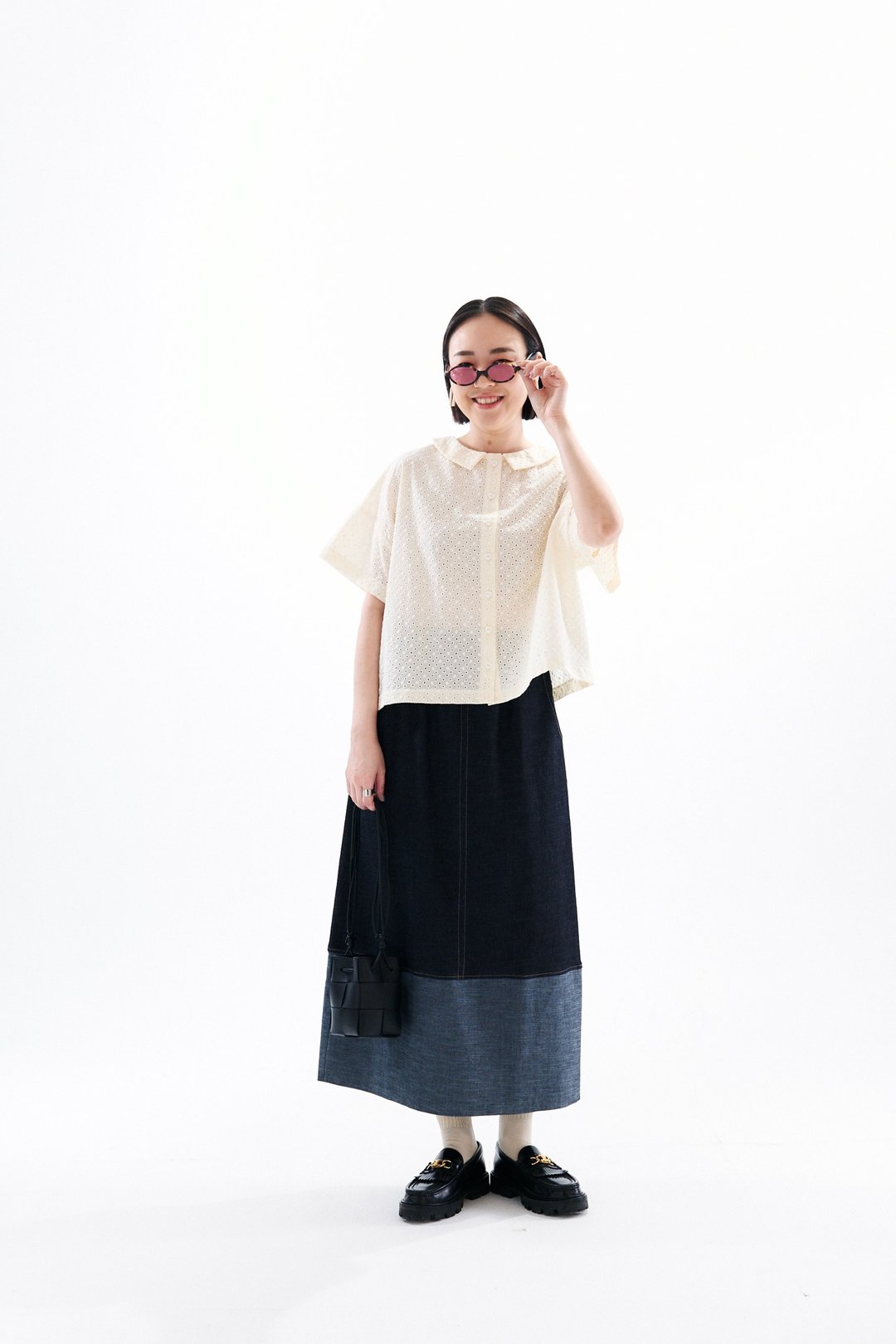 A-line牛仔长裙 - 裙子 - 棉．麻 蓝色