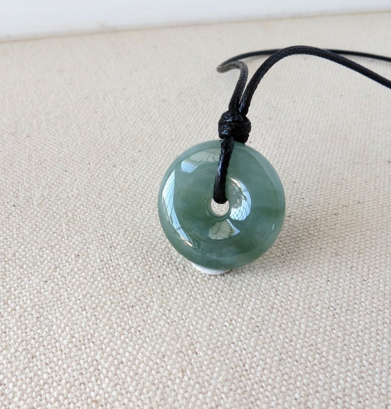 【平安·如意】飘花平安扣翡翠韩国蜡线项链*DG1*辟邪、防小人 - 长链 - 宝石 黑色