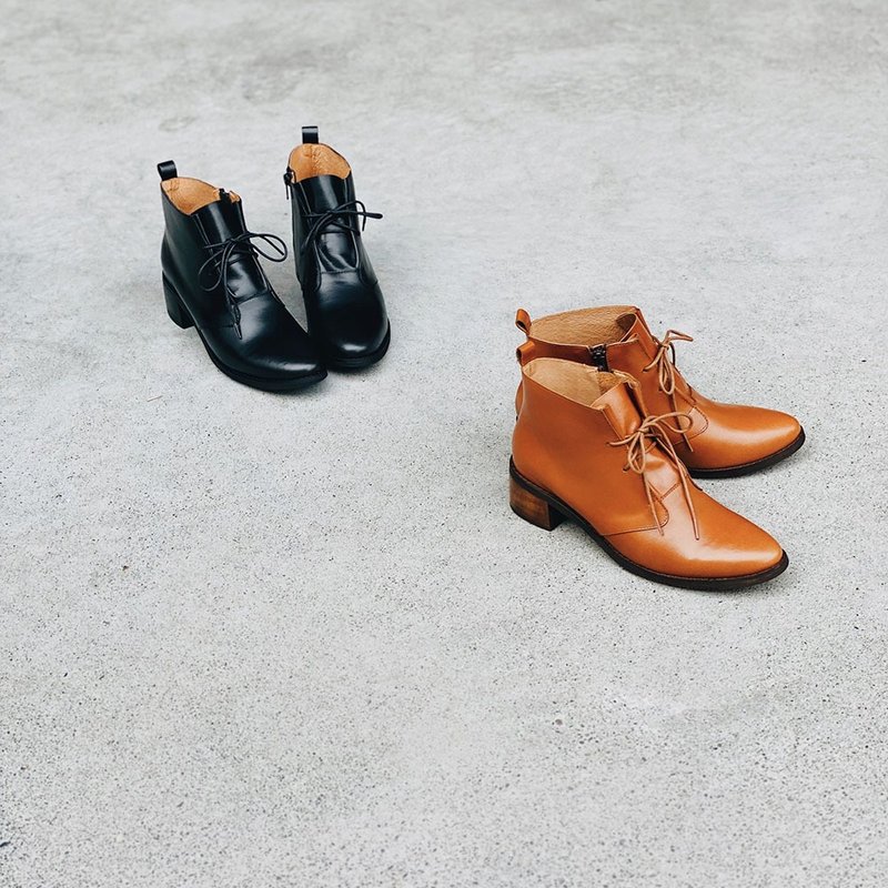 水蜡街猫绅士 - 女款短靴 - 真皮 黑色