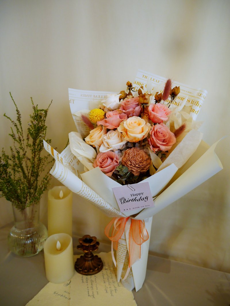 九朵永生花束 浪漫法式田园 | 情人节花束 | 生日花束 - 干燥花/捧花 - 植物．花 粉红色