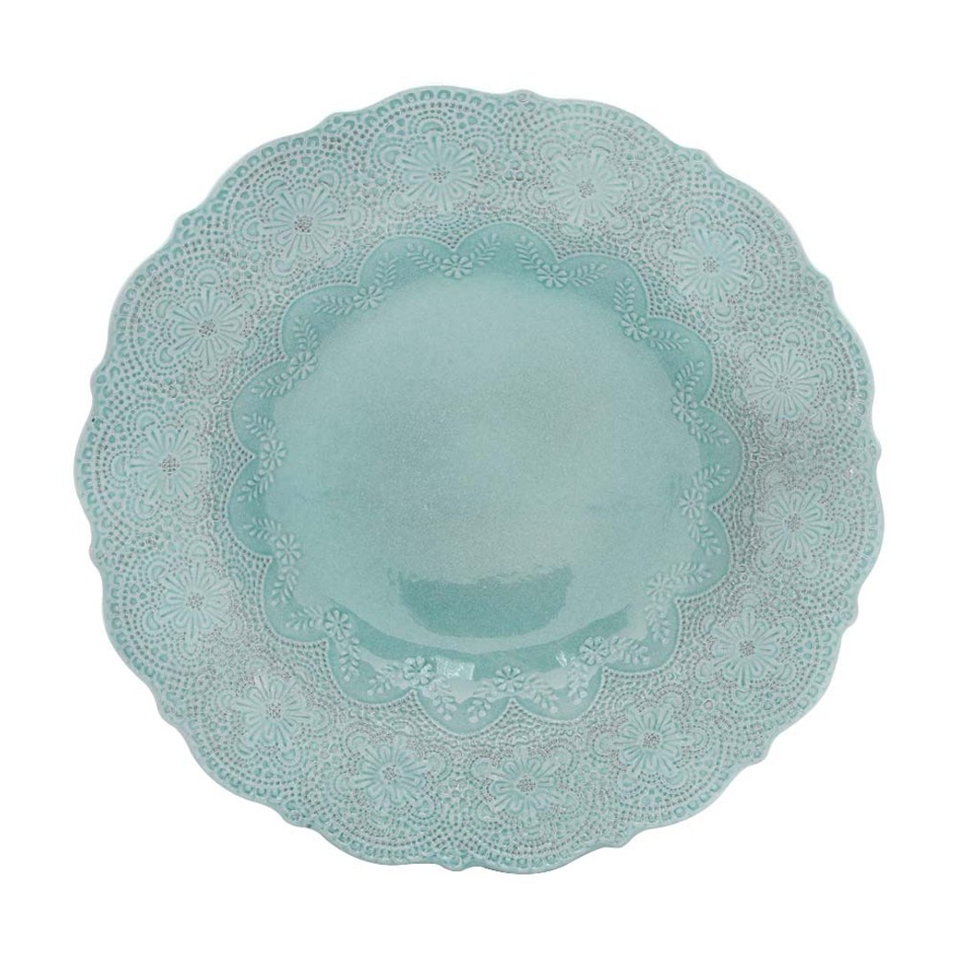 意大利VBC casa手工浮雕蕾丝系列32cm餐盘(蒂芬妮绿) - 盘子/餐盘/盘架 - 陶 绿色
