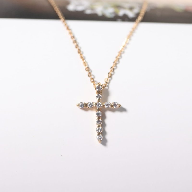 14K 十字架钻项链 - 项链 - 贵金属 金色