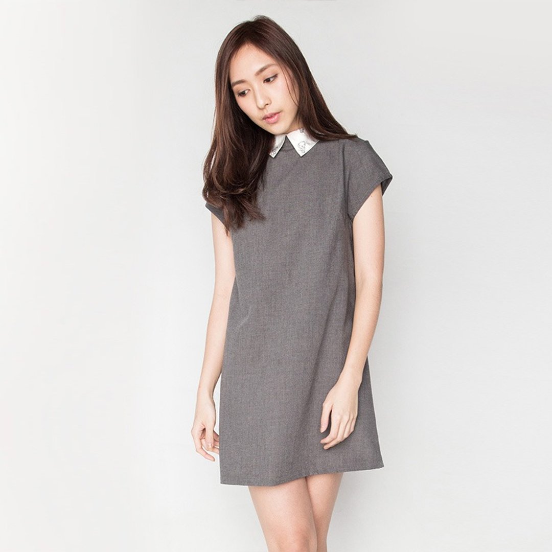 DIGITAL PRINTED COLLAR DRESS LCC DRESS 2 - 洋装/连衣裙 - 聚酯纤维 灰色