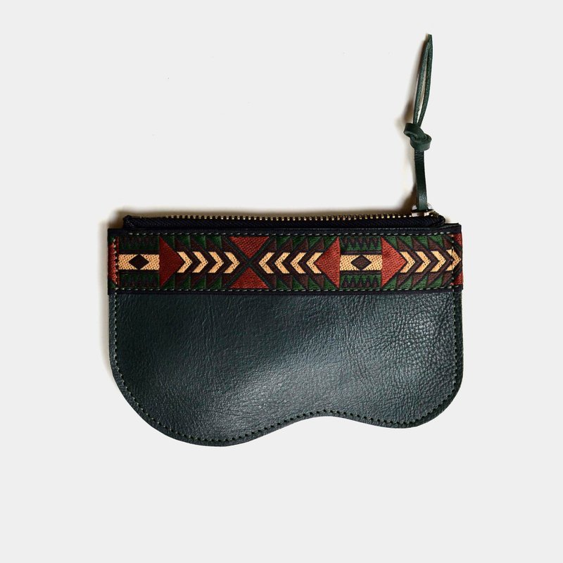 【马雅人的锦囊】植鞣牛皮零钱包 绿色皮革 刻字 民俗民族 拉链 - 零钱包 - 真皮 绿色