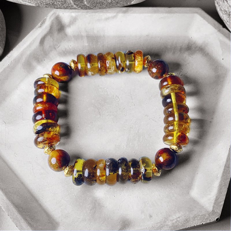 镀18k.藻珀.战国红玛瑙方形手串 - 手链/手环 - 宝石 