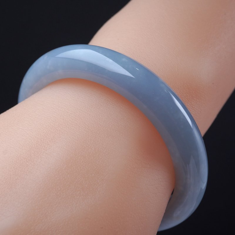 飘雪花棉紫罗兰翡翠手镯 | 18围 | 天然缅甸玉翡翠A货 | 送礼 - 手链/手环 - 玉石 蓝色