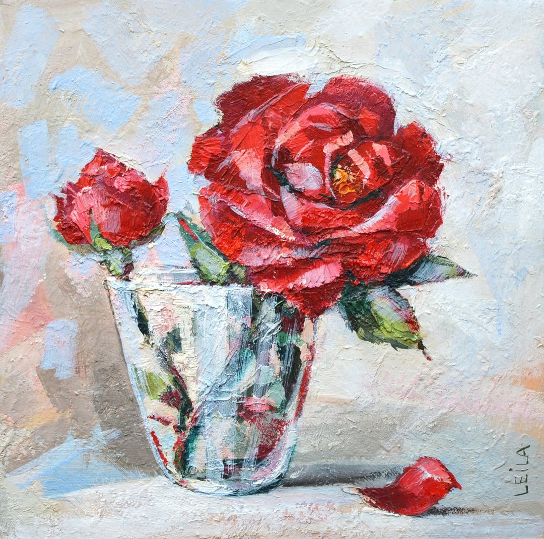 玫瑰原创油画 20x20cm 现代绘画 当代红色花朵 - 插画/绘画/写字 - 其他材质 红色