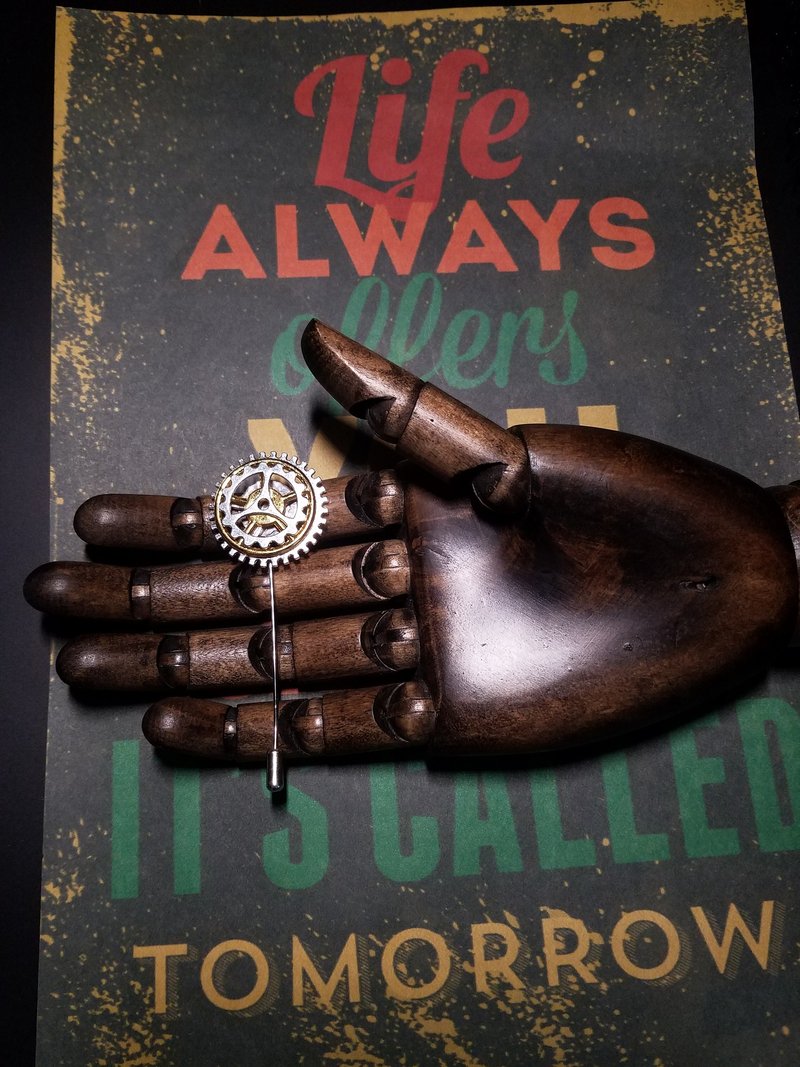 英伦风蒸汽庞克胸针金属齿轮胸花 - 胸针 - 其他金属 金色