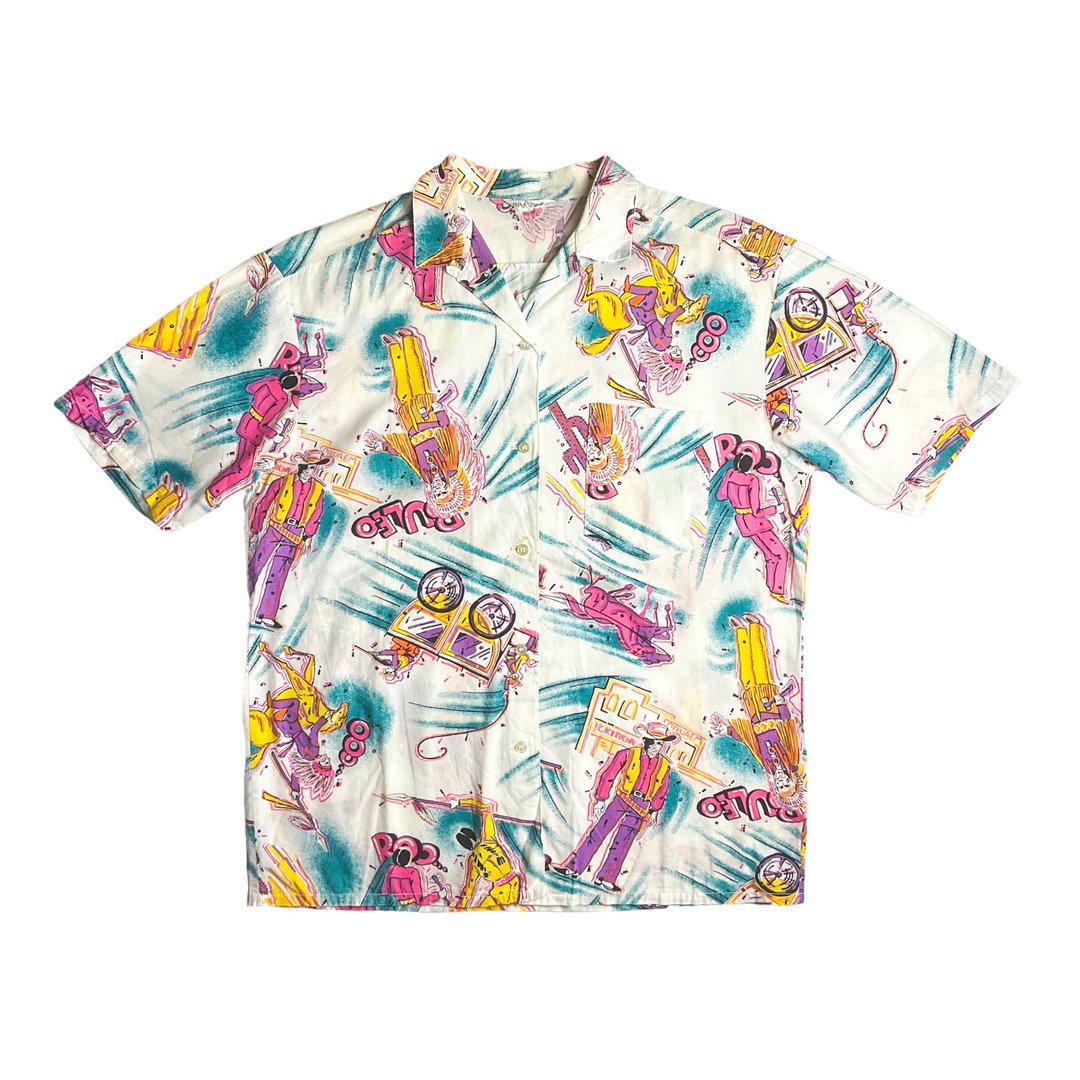 古着80s LPHA ROMEO牛仔印第安图样夏威夷衬衫 - 男装衬衫 - 棉 多色