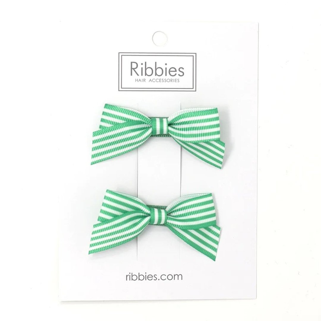 英国Ribbies 条纹蝴蝶结2入组-湖水绿 - 发饰 - 聚酯纤维 