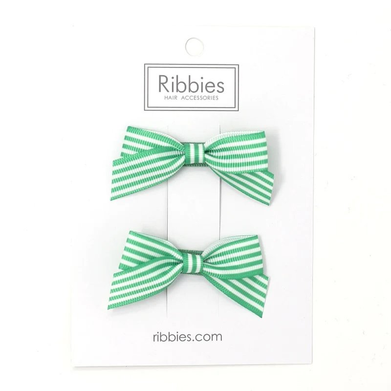 英国Ribbies 条纹蝴蝶结2入组-湖水绿 - 发饰 - 聚酯纤维 