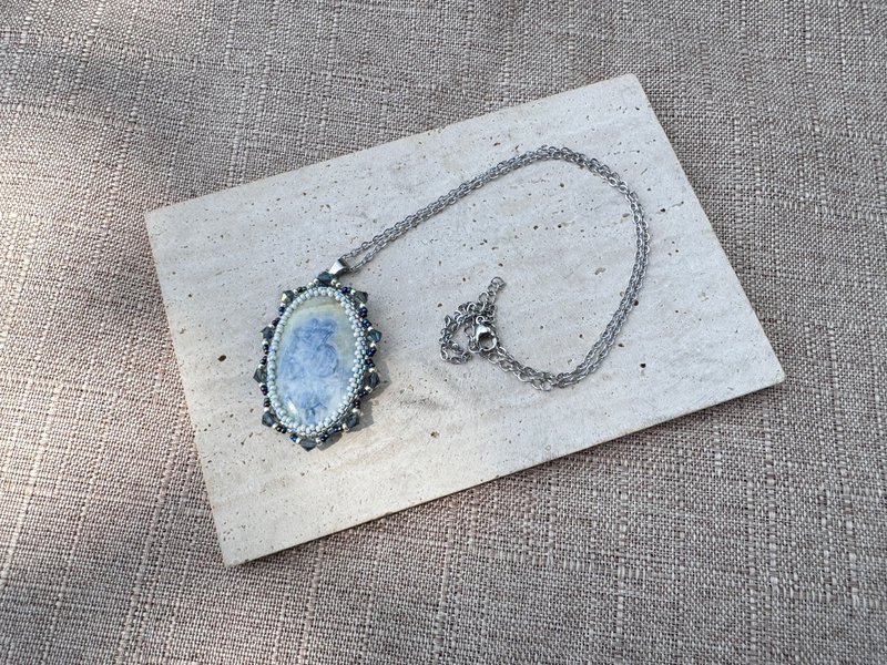 230407 蓝纹玛瑙 串珠 颈链 - 项链 - 半宝石 蓝色