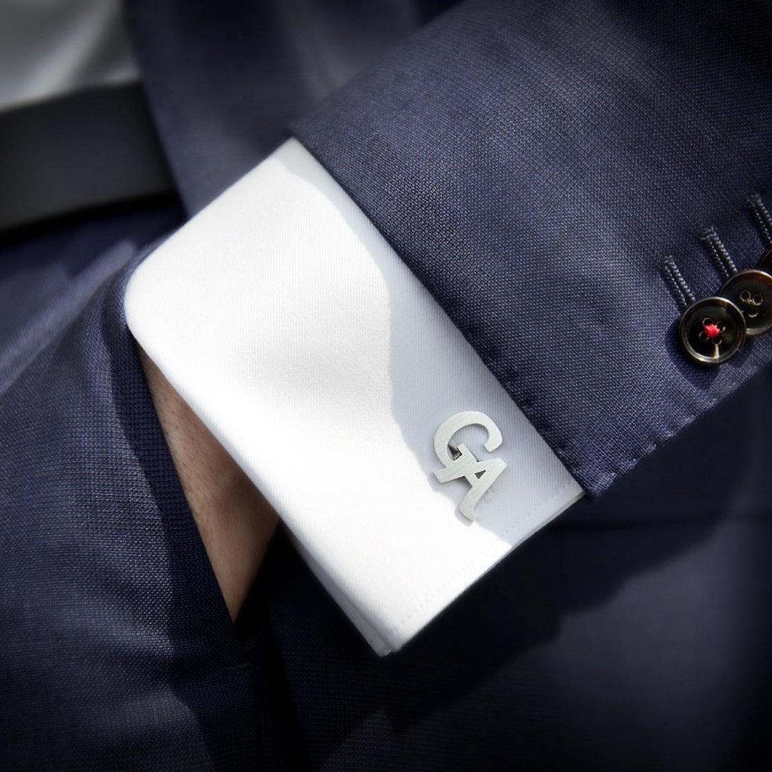 Wedding Cufflinks – Initials Cufflinks – Monogram Cufflinks – Groom Cufflinks - 袖扣 - 其他金属 银色