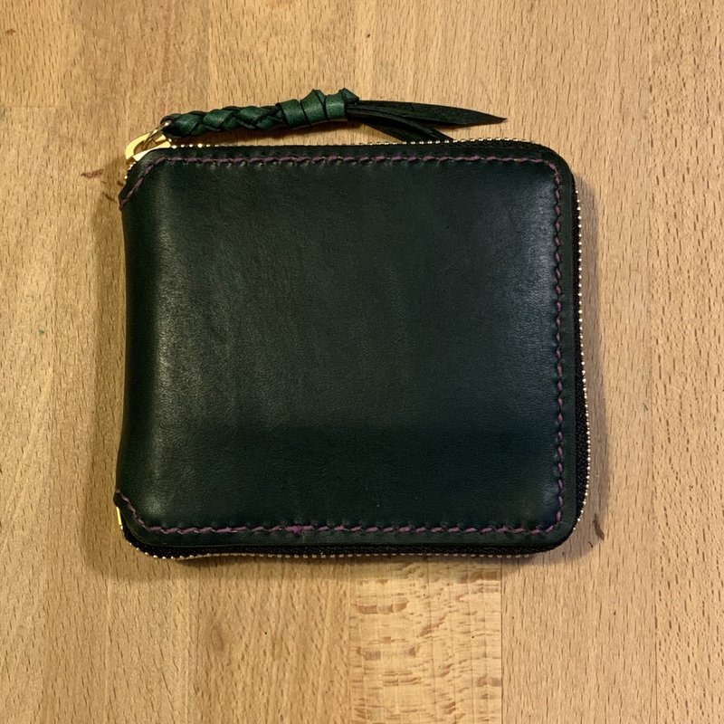 纯手工制作手工皮革短夹使用Excella拉链 免费印字 - 皮夹/钱包 - 真皮 多色