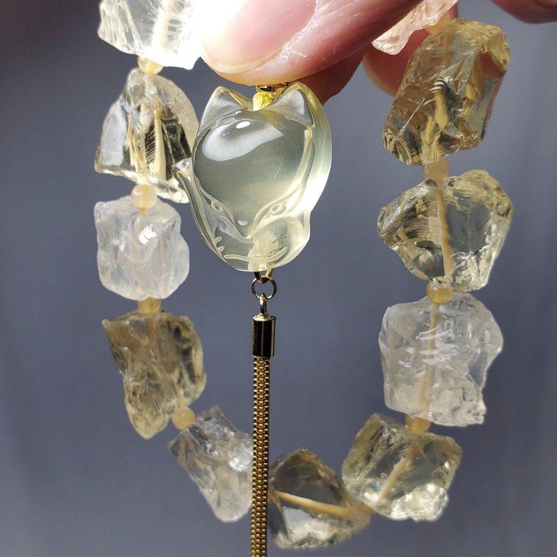 顶级黄水晶原矿 财富之石 狐仙 流苏 招财 事业 桃花 手链 礼物 - 手链/手环 - 宝石 黄色