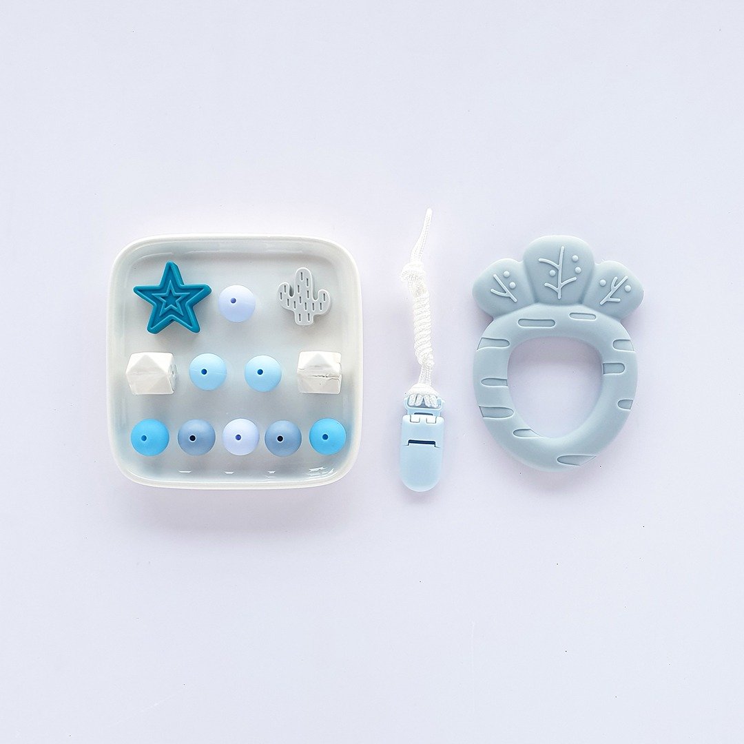 DIY 珊瑚蓝胡萝卜固齿器+奶嘴链+星星+仙人掌(需自行串珠) - 玩具/玩偶 - 其他材质 多色