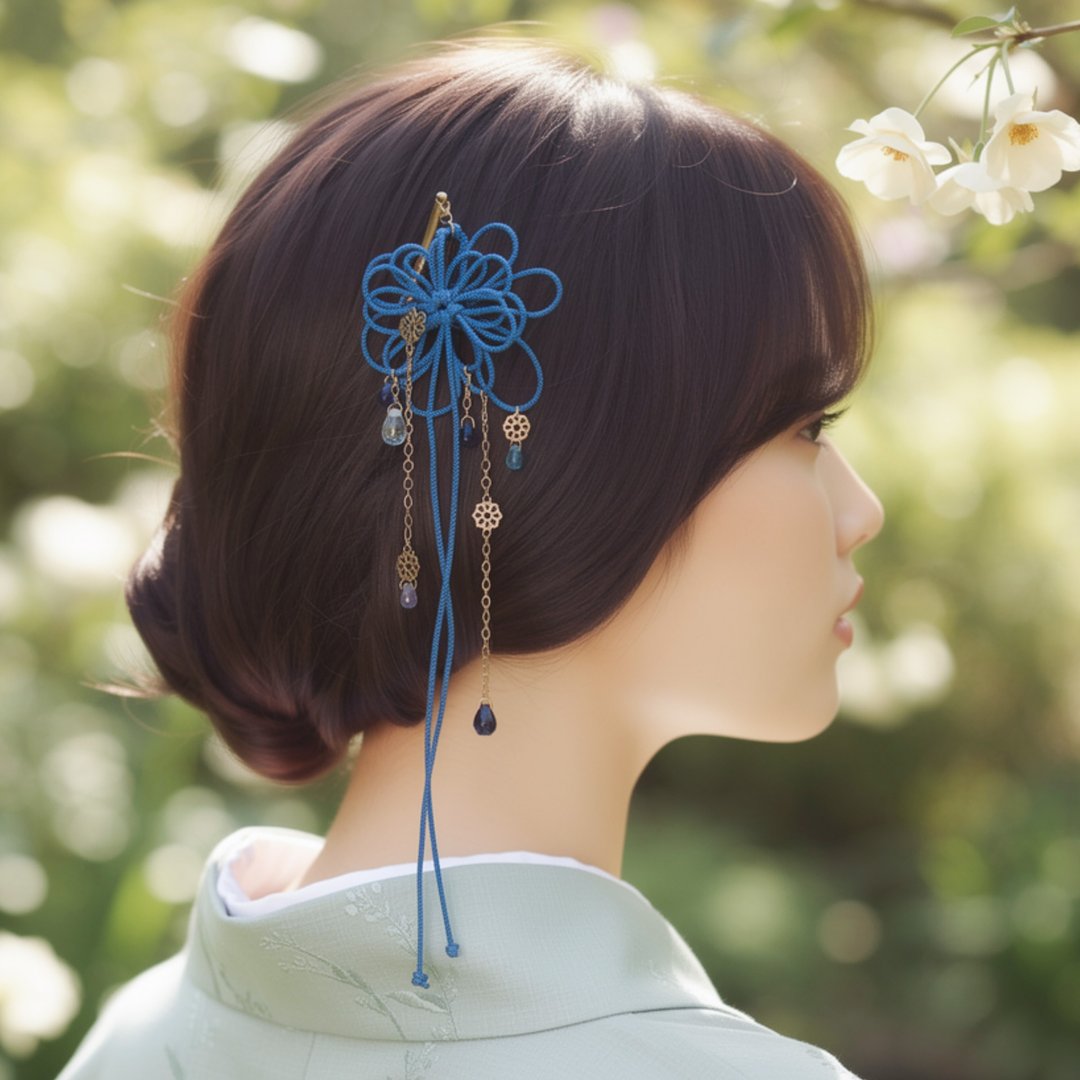 饰结发簪 凉与蜜 | 适合浴衣、和服、正式和服发型。采用捷克玻璃珠。 - 发饰 - 聚酯纤维 蓝色