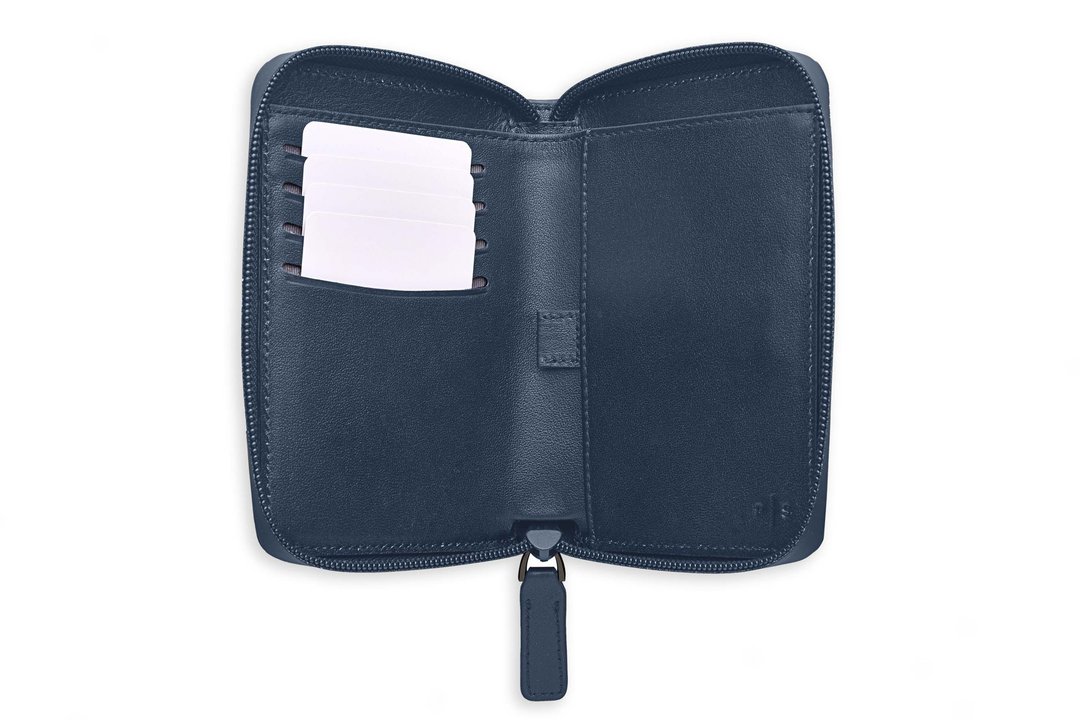INE Zipper Bifold Wallet in Navy - 皮夹/钱包 - 真皮 蓝色